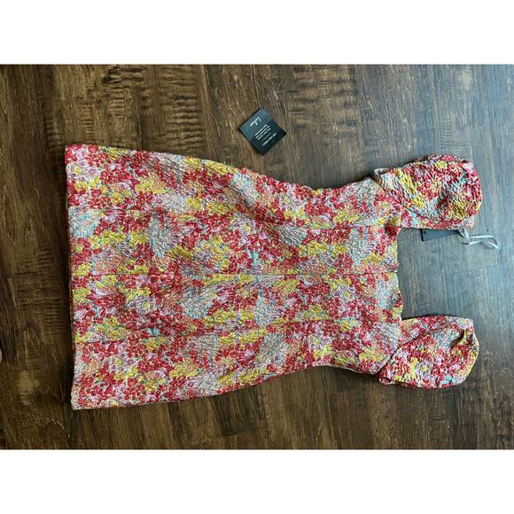 Lulus sweetest essence blush floral jacquard puff sleeve mini dress medium NWT - Picture 2 of 3